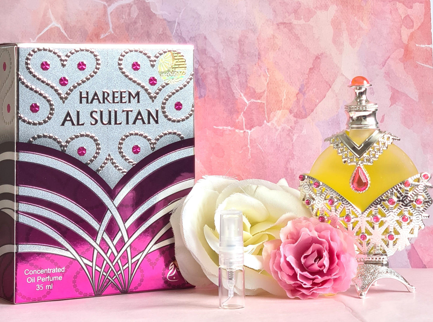 Khadlaj Hareem Al Sultan Silver Perfume Oil Samples.